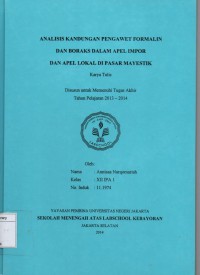 Analisis Kandungan Pengawet Formalin dan Boraks dalam Apel Impor dan Apel Lokal di Pasar Mayestik