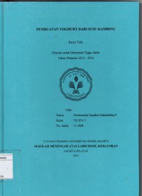 Pembuatan Yoghurt dari Susu Kambing