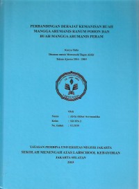 Perbandingan Derajat Kemanisan Buah Mangga Arumanis Ranum Pohon dan Buah Mangga Arumanis Peram