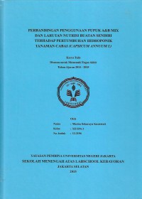 Perbandingan Penggunaan Pupuk A&B Mix dan Larutan Nutrisi Buatan Sendiri Terhadap Pertumbuhan Hidroponik Tanaman Cabai (Capsicum annuum L)