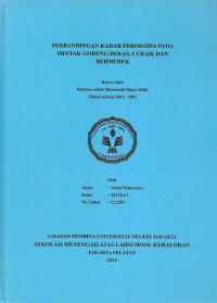 Perbandingan Kadar Peroksida Pada Minyak Goreng Bekas, Curah, dan Bermerek