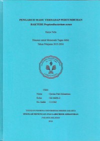 Pengaruh  Madu terhadap Pertumbuhan Bakteri Propionibacterium Acnes