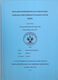 Pengaruh Monosodium Glutamate (MSG) terhadap Pertumbuhan Tanaman Cocor Bebek