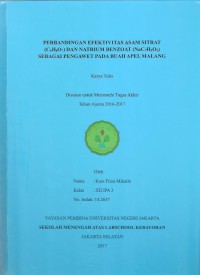 Perbandingan Efektivitas Asam Sitrat (C6H8O7) dan Natrium Benzoat (NaC7H5O2) sebagai Pengawet pada Buah Apel Malang