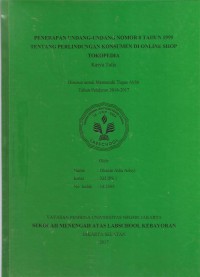 Penerapan Undang-Undang Nomor 8 Tahun 1999 Tentang Perlindungan Konsumen Di Online Shop Tokopedia