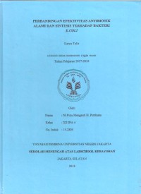 Perbandingan Efektivitas Kerja Antobiotik Alami  dan Sintetis terhadap Bakteri E. coli