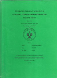 Tingkat Pengetahuan Angkatan 15 patrasaka Terhadap Teori Psikoanalisis Sigmund Freud