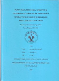 Badan Usaha Milik Desa: Efektivitas Distribusi Dana Desa dalam Mengurangi Tingkat Pengangguran di Desa Pujon Kidul, Malang, Jawa Timur