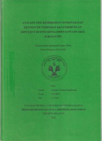 Analisis Tipe Kepribadian Introver dan Ekstrover terhadap Kecenderungan Impulsive Buyinh Siswa-siswi Saptadyaksa Jurusan IPS