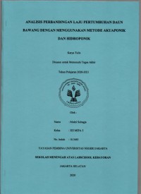 Analisis Perbandingan Laju Pertumbuhan Daun Bawang dengan Menggunakan Metode Aquaponik dan Hidroponik