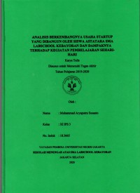 Analisis Berkembangnya Usaha Startup yang Dibangun Oleh SiswaAstatara  SMA Labschool Kebayoran dan Dampaknya terhadap Kegiatan Pembelajaran Sehari-hari