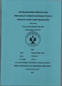 Optimalisasi Rentabilitas Pada Perusahaan Tambang Batubara PT Multi Harapan Utama Tahun 2018 Dan 2019