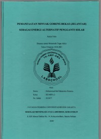 Pemanfaatan Minyak Goreng Bekas (Jelantah) sebagai Energi Alternatif Pengganti Solar