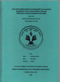 Analisis Perbandingan Kemampuan Kalsium Karbonat dan Asam Nitrat Dalam Menghilangkan Korosi pada Besi