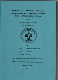 Analisis Kesalahan Siswa SMA  dalam Mengerjakan Soal Cerita matematika pada Materi Program Linear