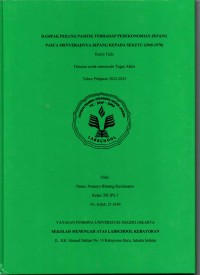 Dampak Perang Pasifik terhadap Perekonomian Jepang Pasca Menyerahnya jepang kepada Sekutu (1945-1979)