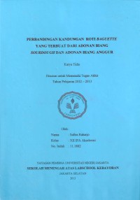 Perbandingan Kandungan Roti Baguette yang Terbuat dari Adonan Biang Sourdough dan Adonan Biang Anggur