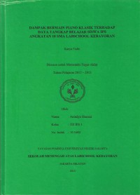 Dampak Bermain Bermain Piano Klasik Terhadap Daya Tangkap Belajar Siswa IPS Angkatan 10 SMA Labschool Kebayoran